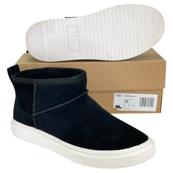 UGG Alameda Black Leather Womens Mini Boots Size 6M - Picture 10 of 11